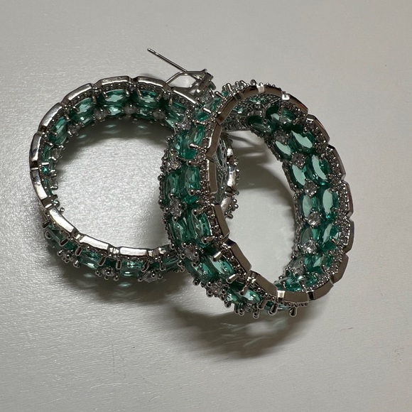 Green Crystal Hoop Earrings - Picture 4 of 4